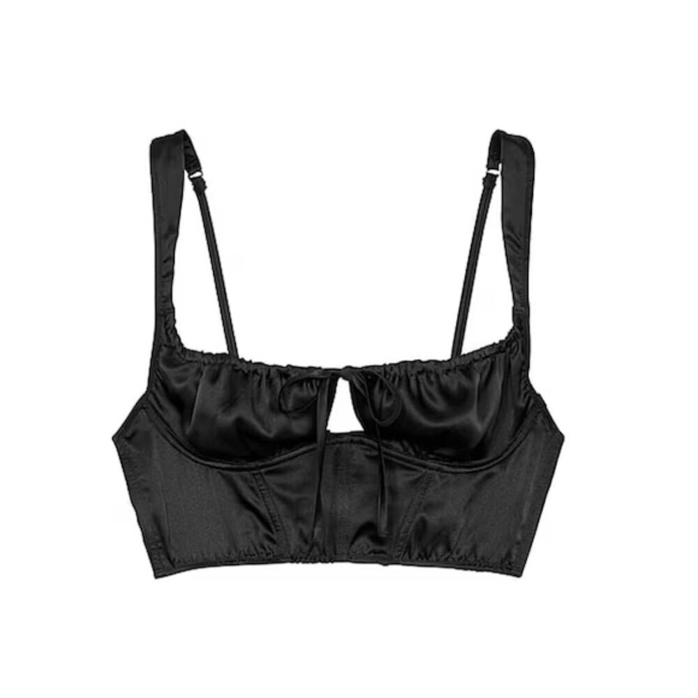 New! Victoria's Secret Black Satin Corset Cami Crop Top Size Small 45900